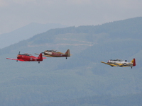 harvard t-6 texan and p-51 mustang take off 