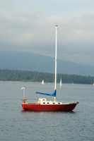 little red boat in english bay 