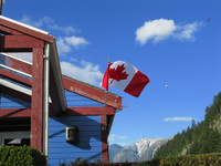 canadian flag on blue coffee house 